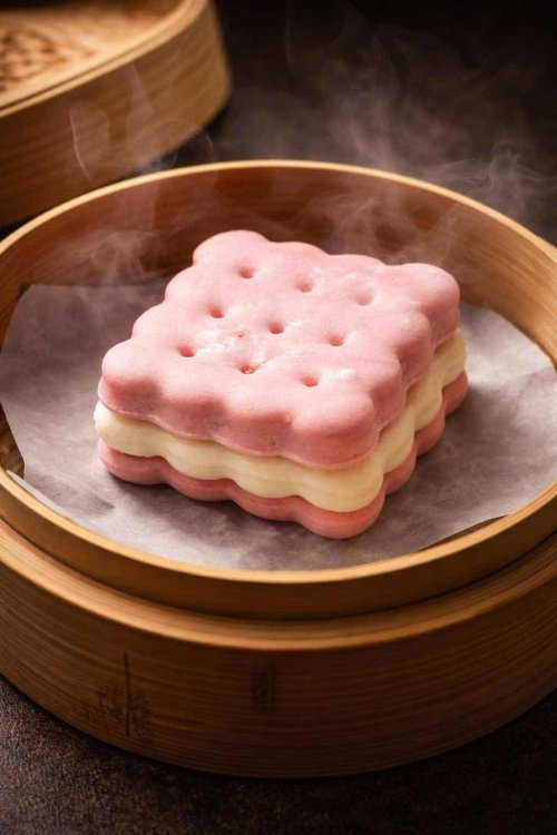 Eperkrémes gőzgombóc...kocka / 草莓夹心蒸糕